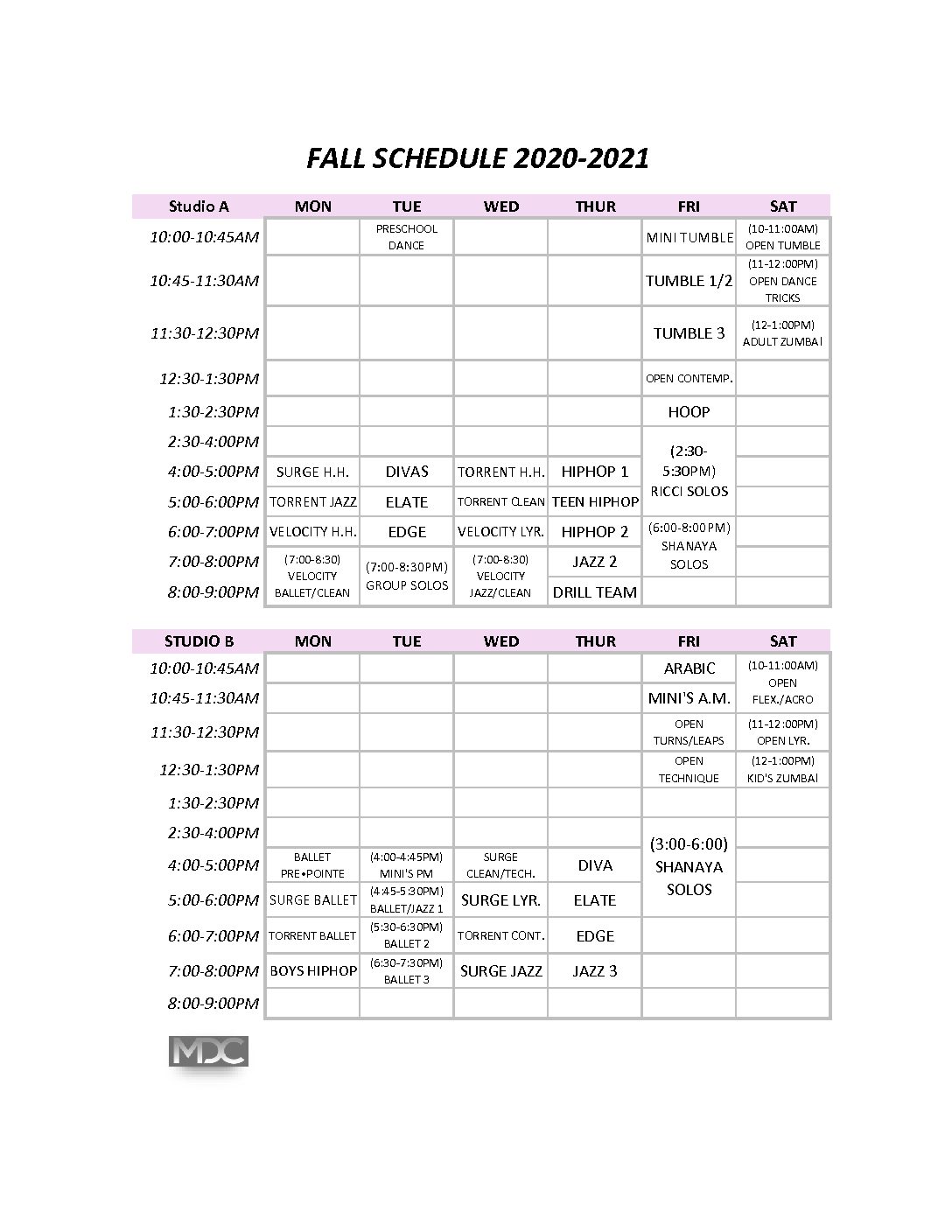 DANCE is back! Fall dance classes start today at MDC